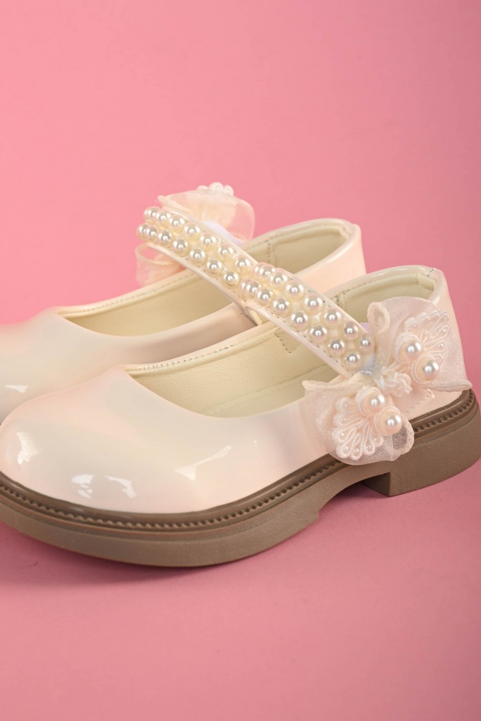 حذاء بيج مع لؤلؤة SH217B من Biscoti بسكوتي – فساتين بناتي أنيقة وفخمة
