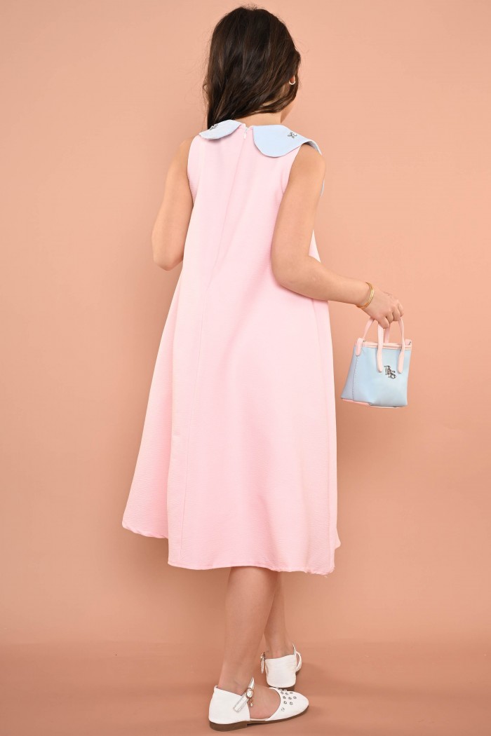 فستان وردي مع ياقة سماوية مطرزة بالفصوص الراقية AN24066 من Biscoti بسكوتي – فساتين بناتي أنيقة وفخمة