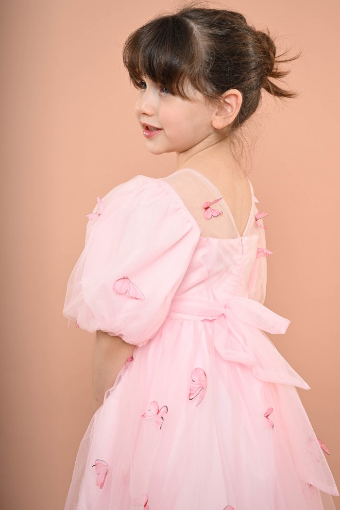 فستان وردي مع تطريز فراشة فاخرة بقصة أنيقة AN24080 من Biscoti بسكوتي – فساتين بناتي أنيقة وفخمة