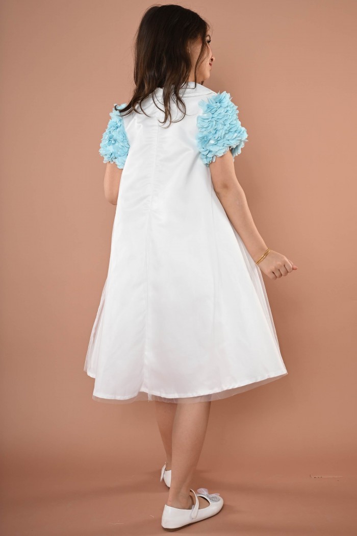 فستان ناعم ابيض ذو اكمام تيفانيه مورده AN24145 من Biscoti بسكوتي – فساتين بناتي أنيقة وفخمة