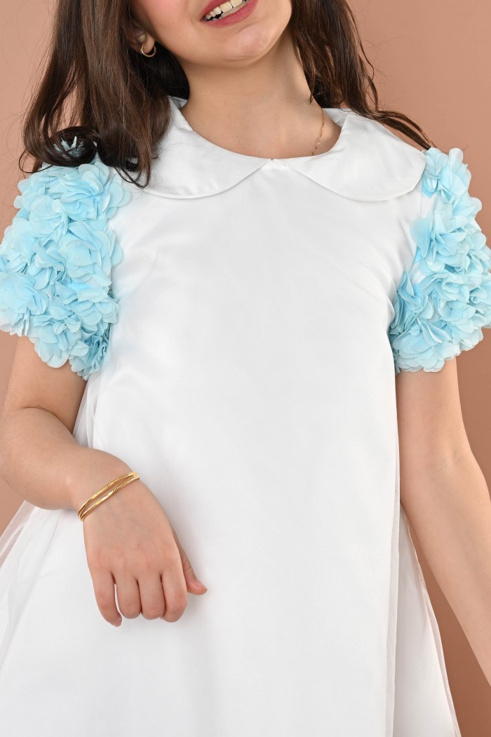 فستان ناعم ابيض ذو اكمام تيفانيه مورده AN24145 من Biscoti بسكوتي – فساتين بناتي أنيقة وفخمة