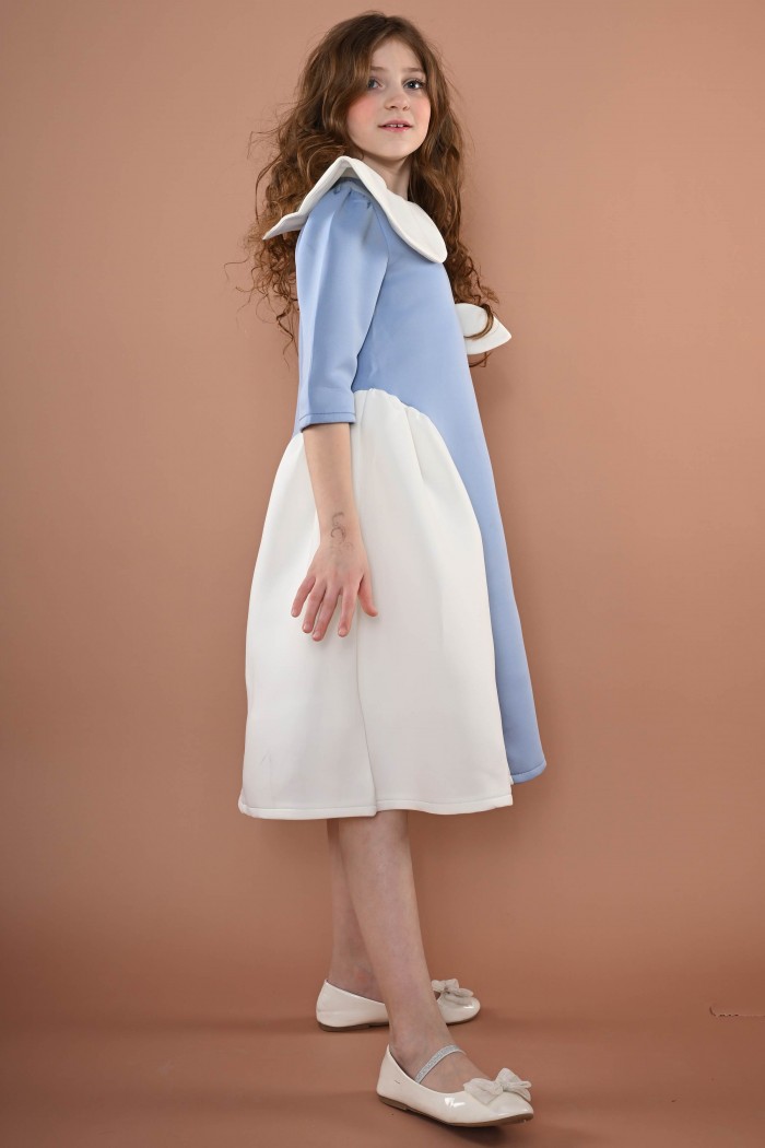 فستان سماوي مع تفاصيل بيضاء أنيقة AN24126 من Biscoti بسكوتي – فساتين بناتي أنيقة وفخمة