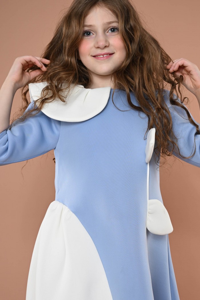 فستان سماوي مع تفاصيل بيضاء أنيقة AN24126 من Biscoti بسكوتي – فساتين بناتي أنيقة وفخمة