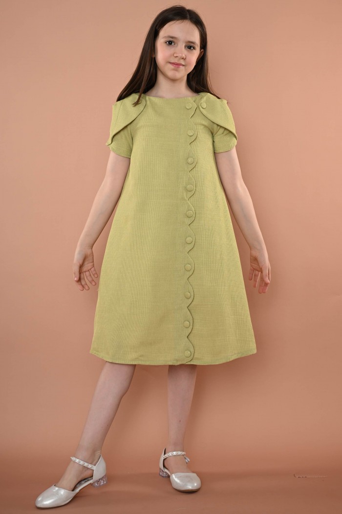 فستان أنيق ذو قصة عصرية باللون الفستقي AN24060G من Biscoti بسكوتي – فساتين بناتي أنيقة وفخمة