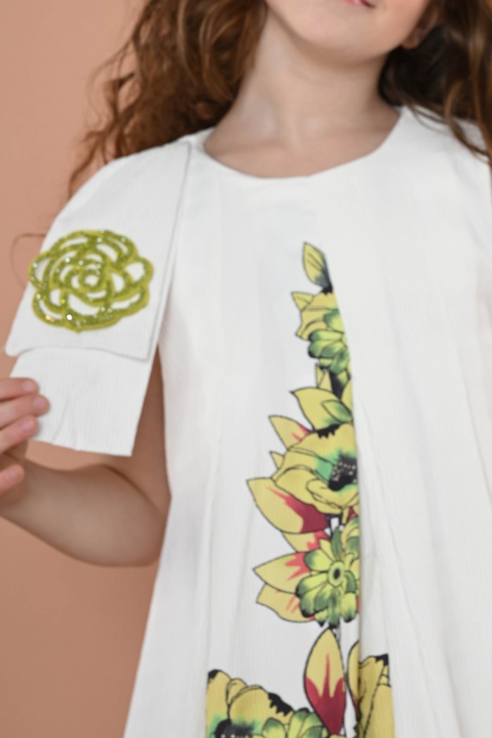 فستان أبيض مزخرف بالمشجر AN24087 من Biscoti بسكوتي – فساتين بناتي أنيقة وفخمة