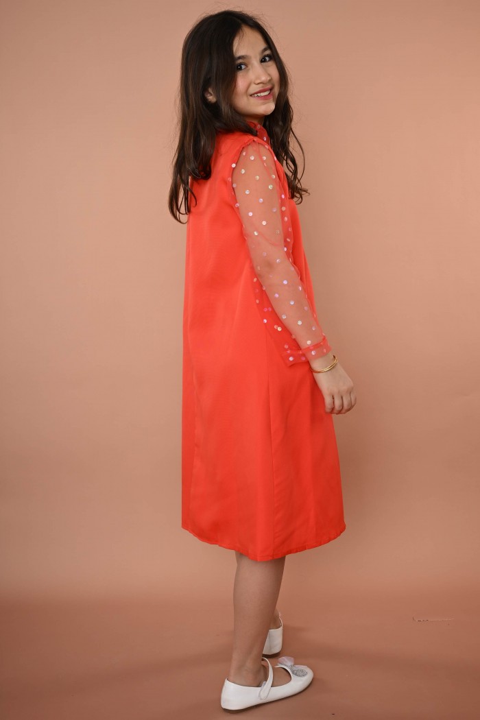 فستان أحمر بأكمام من التل AN24158 من Biscoti بسكوتي – فساتين بناتي أنيقة وفخمة