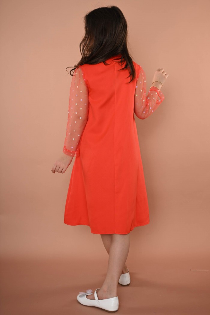 فستان أحمر بأكمام من التل AN24158 من Biscoti بسكوتي – فساتين بناتي أنيقة وفخمة