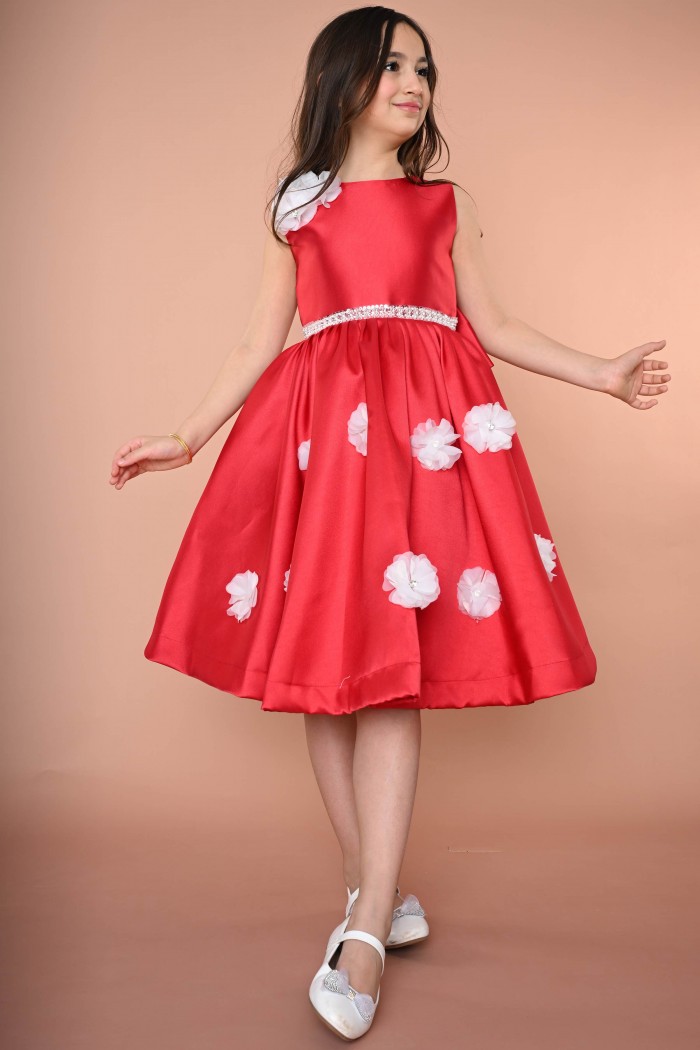 فستان بناتي احمر مع ورود بيضاء 12004R من Biscoti بسكوتي – فساتين بناتي أنيقة وفخمة