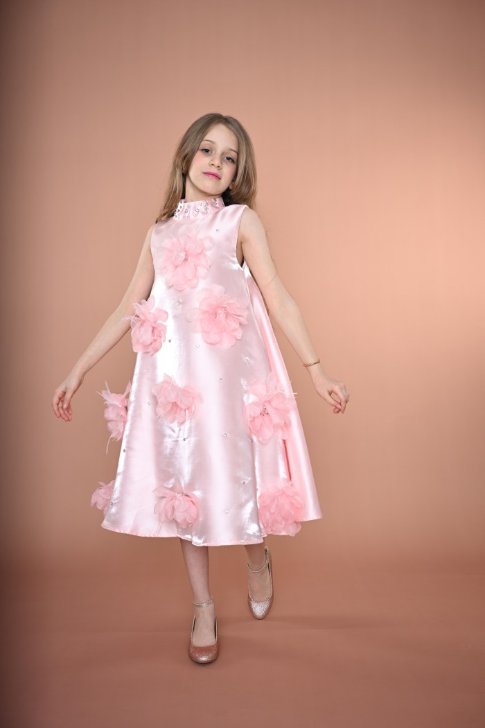 فستان بناتي لحمي انيق مع ورود بارزه متفرغة  AN24400 من Biscoti بسكوتي – فساتين بناتي أنيقة وفخمة