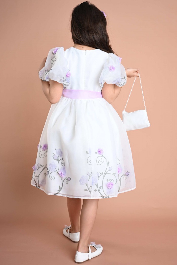 فستان سهرة ملكي بشريط موف مزخرف بالورود واللؤلؤ مع شنطة وطوق - AN24224 من Biscoti بسكوتي – فساتين بناتي أنيقة وفخمة