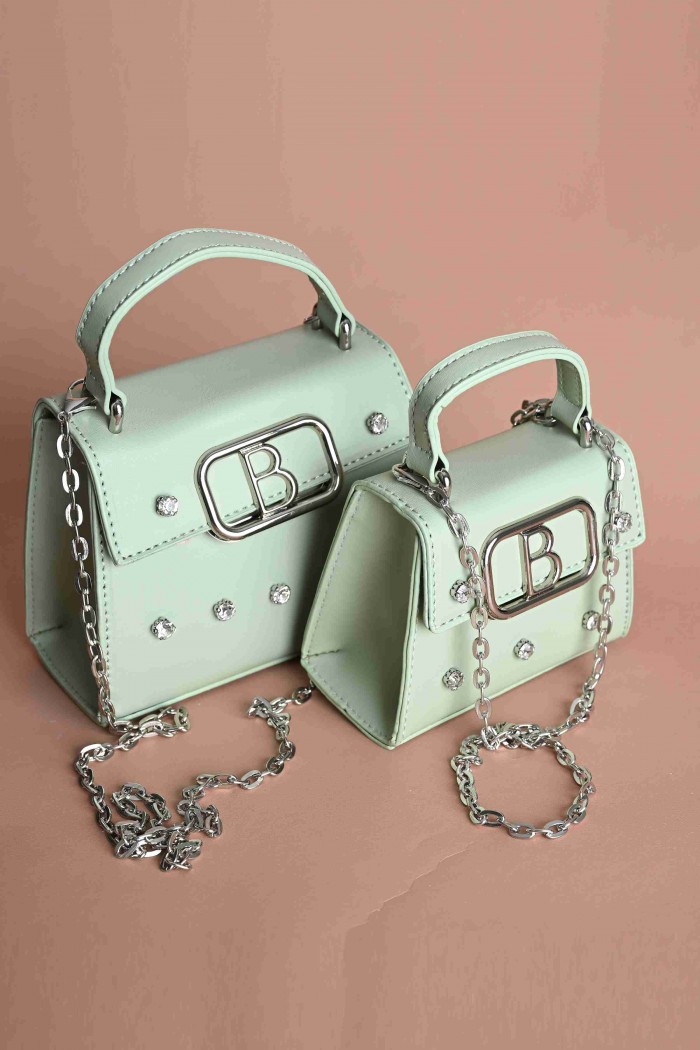 شنطة بسكوتي زيتي مزخرفة بالمجوهرات S-BG-24073-A-ZG من Biscoti بسكوتي – فساتين بناتي أنيقة وفخمة