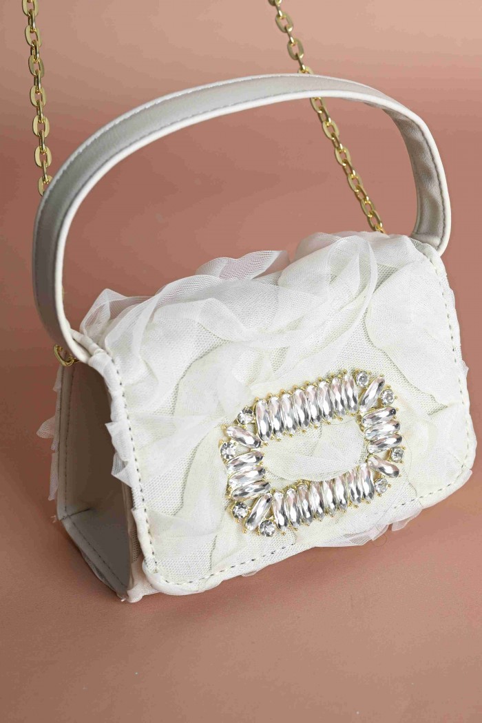 شنطة بسكوتي بيج مزينة مزخرفة بالمجوهرات و التل   AN24034- من Biscoti بسكوتي – فساتين بناتي أنيقة وفخمة