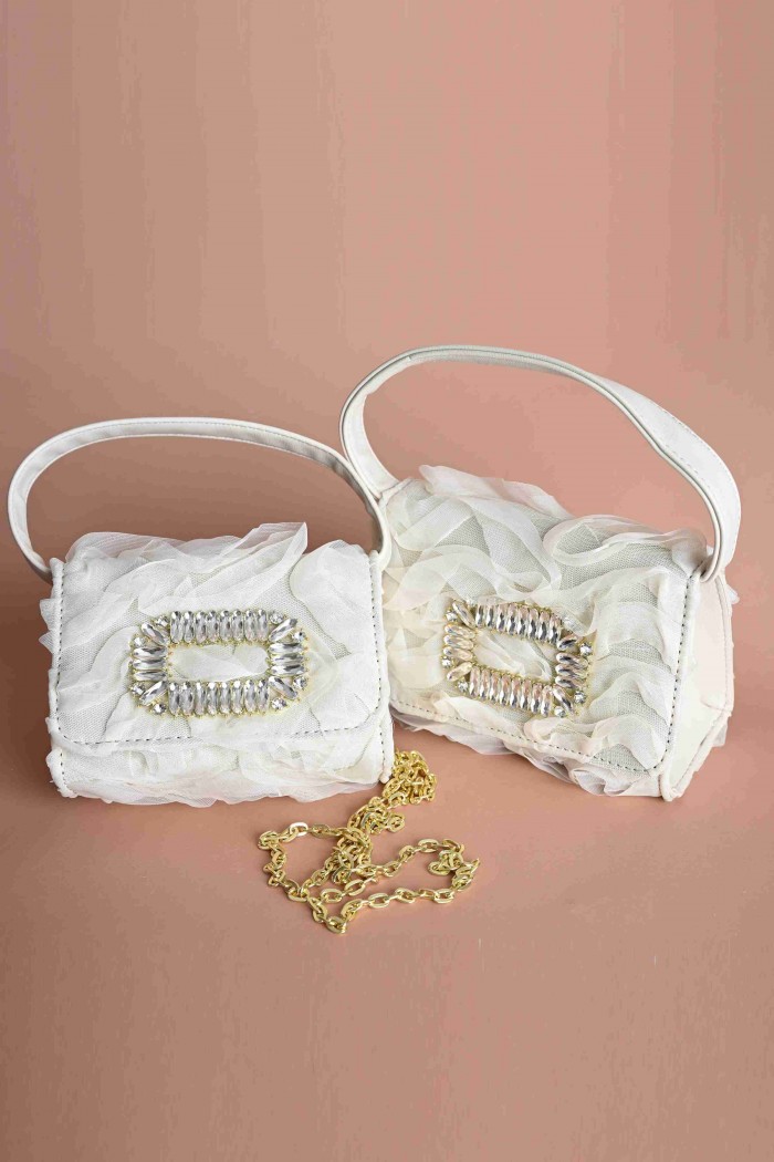 شنطة بسكوتي بيج مزينة مزخرفة بالمجوهرات و التل   AN24034- من Biscoti بسكوتي – فساتين بناتي أنيقة وفخمة