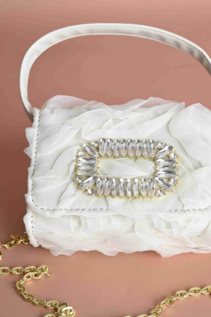 شنطة بسكوتي بيج مزينة مزخرفة بالمجوهرات و التل   AN24034- من Biscoti بسكوتي – فساتين بناتي أنيقة وفخمة