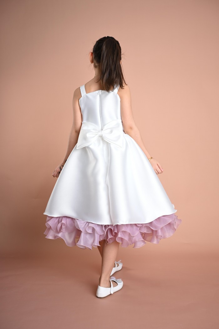 فستان بناتي ابيض مع قصة عصرية  كشكش في الاسفل RA2502-W من Biscoti بسكوتي – فساتين بناتي أنيقة وفخمة