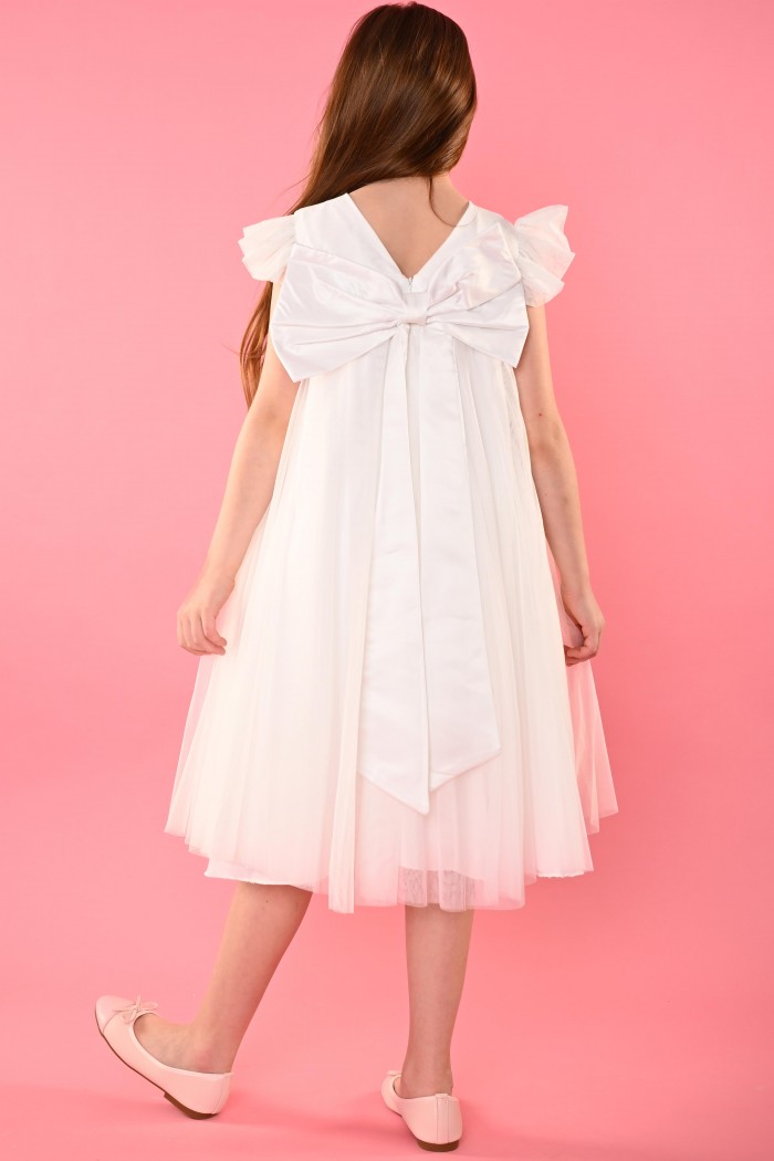 فستان أبيض ناعم بتطريز جميل على الصدر – AN24209 من Biscoti بسكوتي – فساتين بناتي أنيقة وفخمة