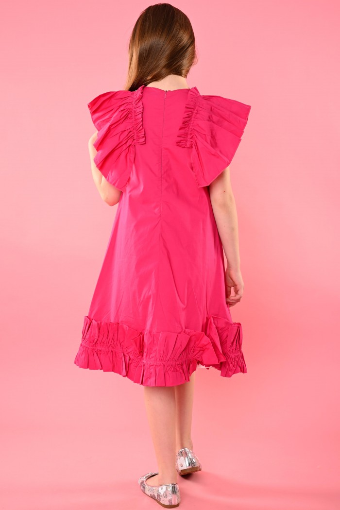 فستان فوشي عصري بكسرات أنيقة في الصدر مع تطريز ونهايات بطيات جذابة – AN24052 من Biscoti بسكوتي – فساتين بناتي أنيقة وفخمة