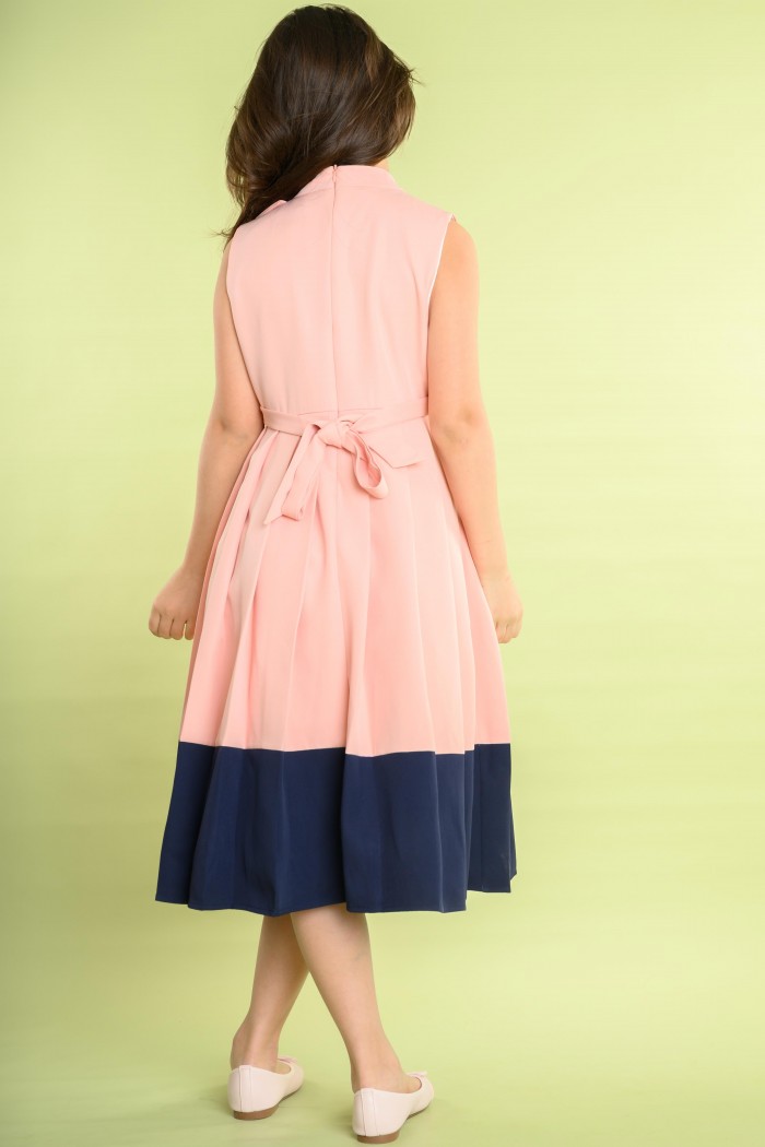 فستان لحمي عصري بتفاصيل نهائية كحلية – AN24340 من Biscoti بسكوتي – فساتين بناتي أنيقة وفخمة