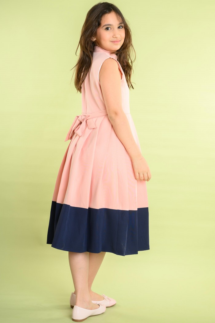 فستان لحمي عصري بتفاصيل نهائية كحلية – AN24340 من Biscoti بسكوتي – فساتين بناتي أنيقة وفخمة