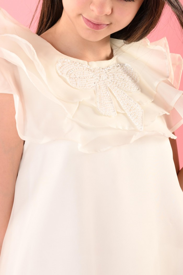 فستان سكّري أنيق بتطريز راقٍ على الصدر – AN25015 من Biscoti بسكوتي – فساتين بناتي أنيقة وفخمة