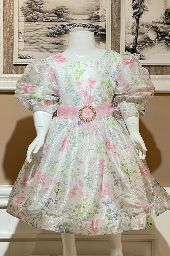 فستان بناتي بحزام وردي وتصميم انيق AN24092 من Biscoti بسكوتي – فساتين بناتي أنيقة وفخمة