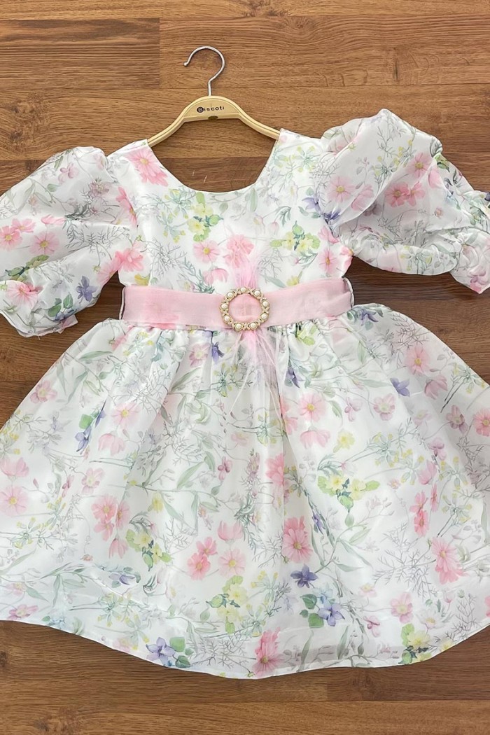 فستان بناتي بحزام وردي وتصميم انيق AN24092 من Biscoti بسكوتي – فساتين بناتي أنيقة وفخمة