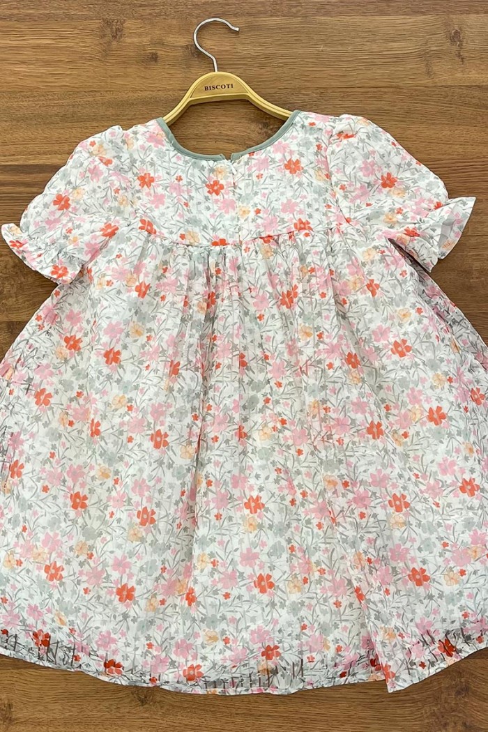 فستان بناتي زهور الربيع  بتصميم كلاسيكي وربطة مخملية  AN24032 من Biscoti بسكوتي – فساتين بناتي أنيقة وفخمة