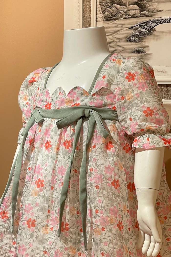 فستان بناتي زهور الربيع  بتصميم كلاسيكي وربطة مخملية  AN24032 من Biscoti بسكوتي – فساتين بناتي أنيقة وفخمة