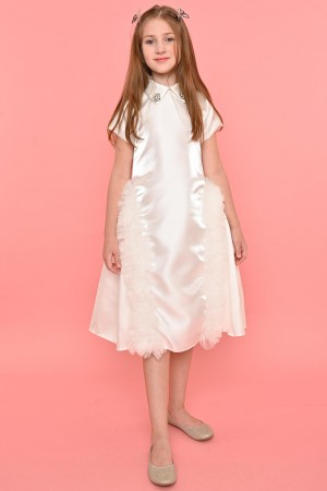 فستان سهرة بناتي ابيض مع إضافة تل أنيق RA2424W