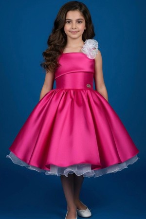 فستان بناتي فوشي مع قصة عصرية  كشكش في الاسفل RA2502-PP