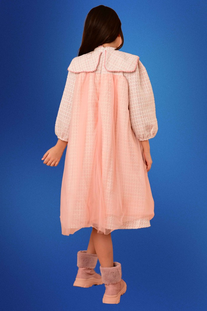 فستان شتوي بناتي وردي بتصميم كاب علوي وطبقة شيفون ناعمة - AN24360 من Biscoti بسكوتي – فساتين بناتي أنيقة وفخمة