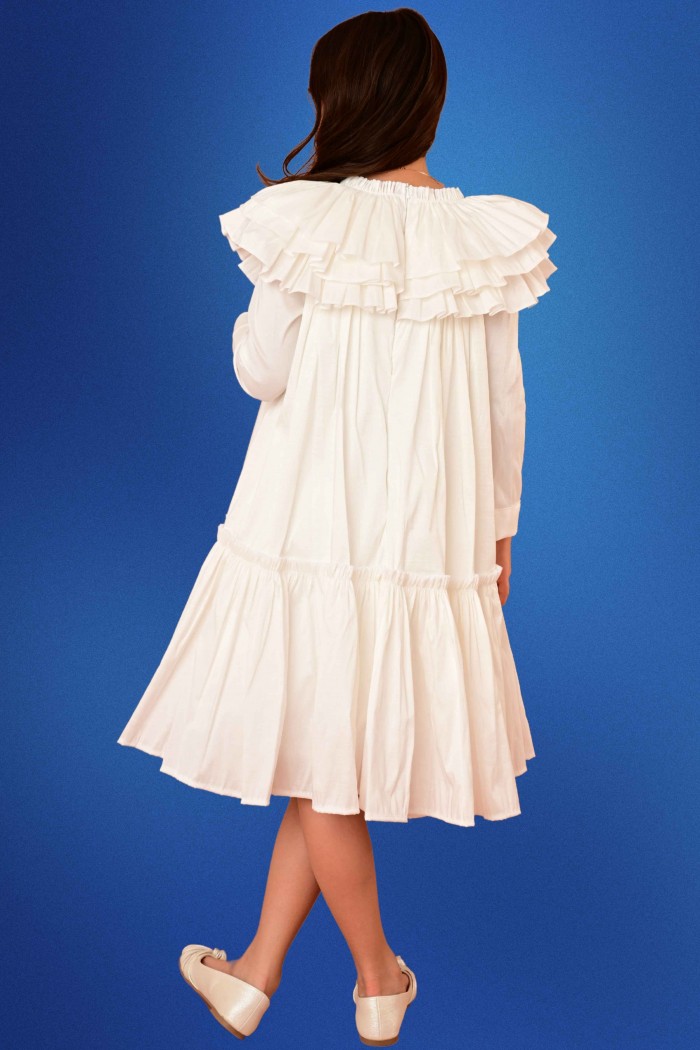 فستان فوشي أنيق للأطفال بتصميم كشكش وياقة مزينة بربطة من Biscoti بسكوتي – فساتين بناتي أنيقة وفخمة