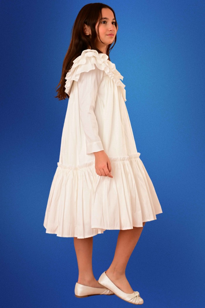 فستان فوشي أنيق للأطفال بتصميم كشكش وياقة مزينة بربطة من Biscoti بسكوتي – فساتين بناتي أنيقة وفخمة