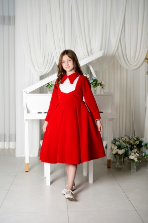 فستان بناتي أحمر أنيق بياقة كلاسيكية RA2526-R