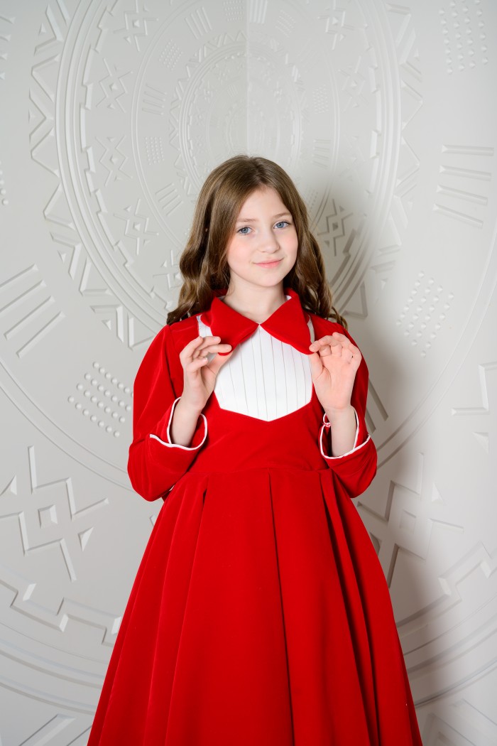 فستان بناتي أحمر أنيق بياقة كلاسيكية RA2526-R من Biscoti بسكوتي – فساتين بناتي أنيقة وفخمة