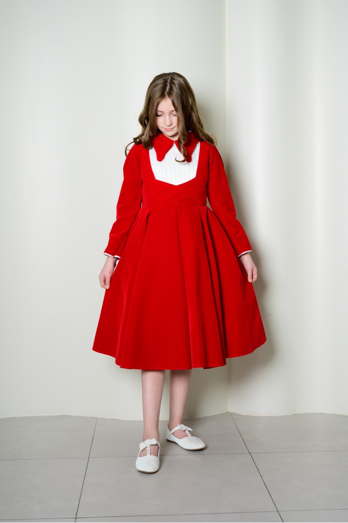 فستان بناتي أحمر أنيق بياقة كلاسيكية RA2526-R من Biscoti بسكوتي – فساتين بناتي أنيقة وفخمة