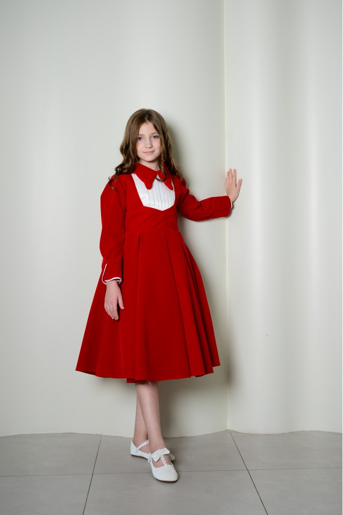 فستان بناتي أحمر أنيق بياقة كلاسيكية RA2526-R من Biscoti بسكوتي – فساتين بناتي أنيقة وفخمة