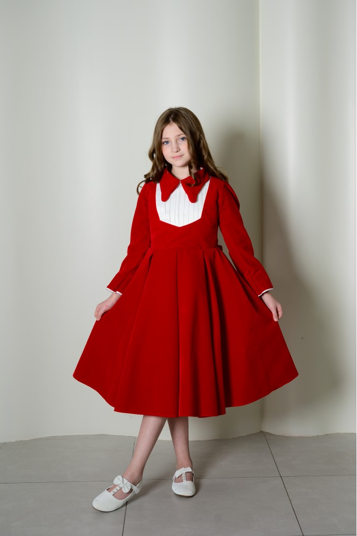 فستان بناتي أحمر أنيق بياقة كلاسيكية RA2526-R من Biscoti بسكوتي – فساتين بناتي أنيقة وفخمة