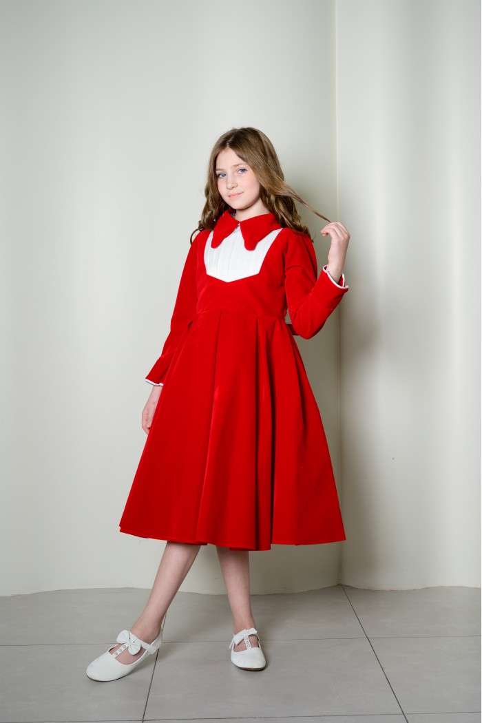 فستان بناتي أحمر أنيق بياقة كلاسيكية RA2526-R من Biscoti بسكوتي – فساتين بناتي أنيقة وفخمة