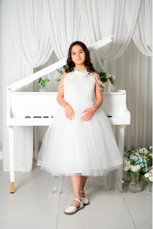 فستان الأميرة الأبيض بتفاصيل اللؤلؤ RA246-W