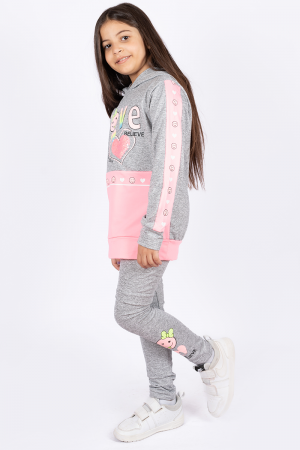 Girls' set two pieces pink and gray hoodie +gray pants