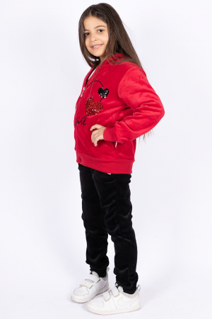 Girls' set two pieces red hoodie +black pants +blouse