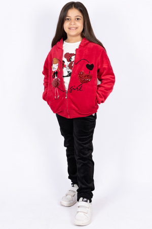 Girls' set two pieces red hoodie +black pants +blouse