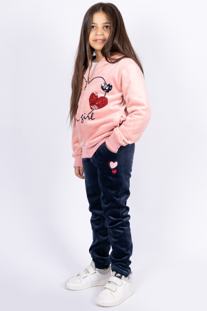 Girls' set two pieces pink hoodie +navy blue pants +blouse