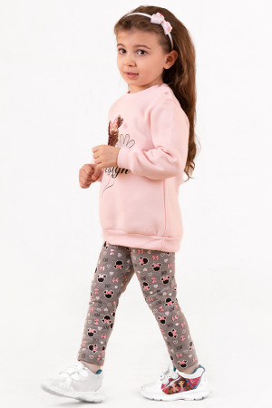 Girls' set two pieces pink hoodie +navy blue pants +blouse
