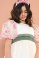 فستان سهرة ملكي مزخرف بالورود واللؤلؤ مع شنطة وطوق - AN24302