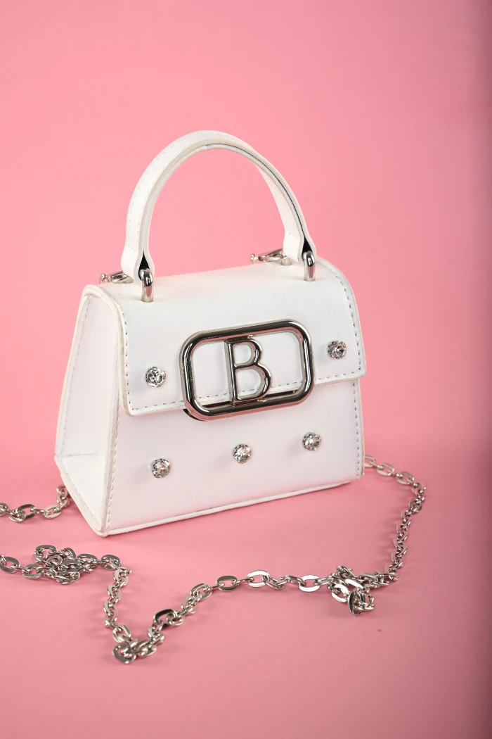 شنطة بسكوتي ابيض مزخرفة بالمجوهرات S-BG-24073-A-W من Biscoti بسكوتي – فساتين بناتي أنيقة وفخمة