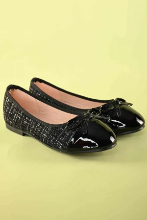 حذاء بناتي أنيق باللون الأسود مع فيونكة جذابة – موديل SH25100-BLACK