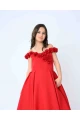 فستان سهرة بناتي باللون الأحمر مع ورود بارزة على الأكتاف RA2531-R