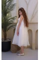 فستان بناتي أبيض شيفون مزين بورود ثلاثية الأبعاد على الصدر AN25136
